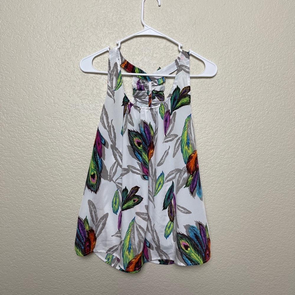 Pretty Rebellious Peacock Feather Ruffled Back Top